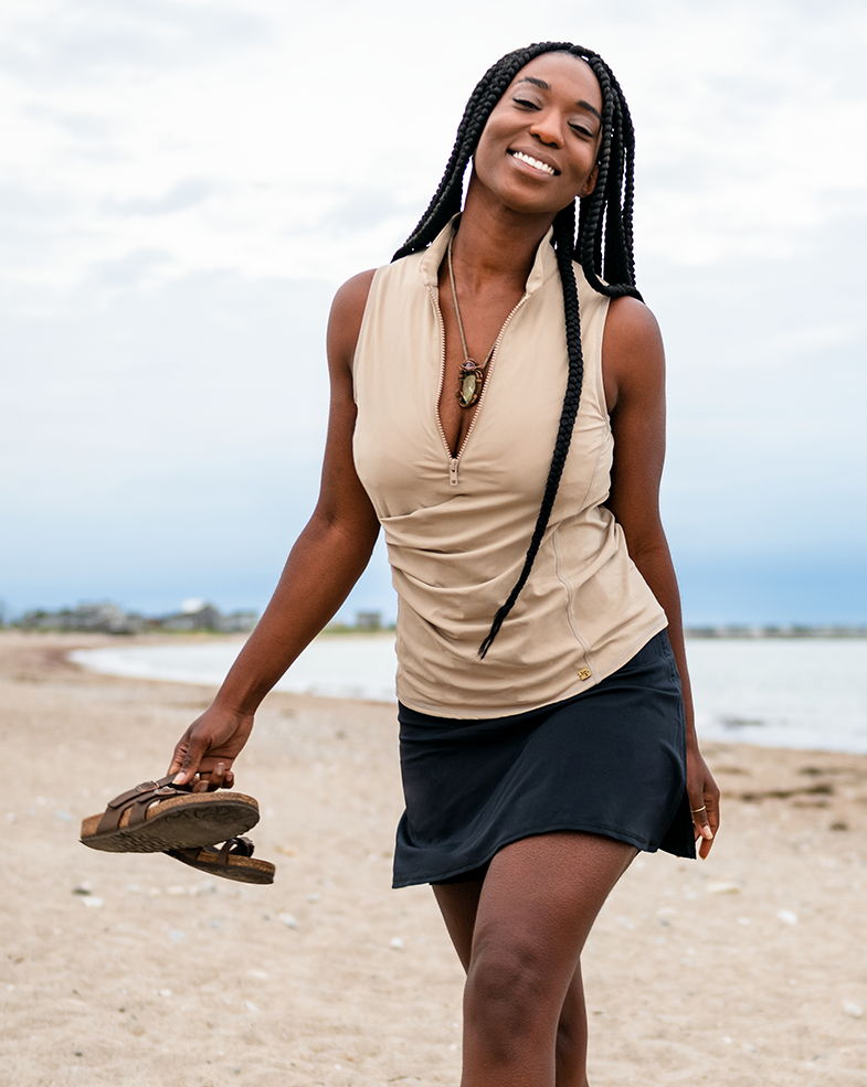 Get Soaked Sleeveless Swim Top with Built-in Bra - Driftwood - Line In The Sand Swim