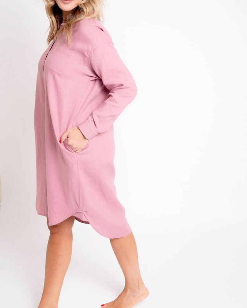 Line in the Sand - Coastal Linen Shirt Dress M / Mauve Line in the Sand - Coastal Linen Shirt Dress M / Mauve