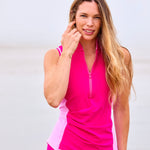 Get Soaked Sleeveless Swim Top with Built-in Bra Flamingo