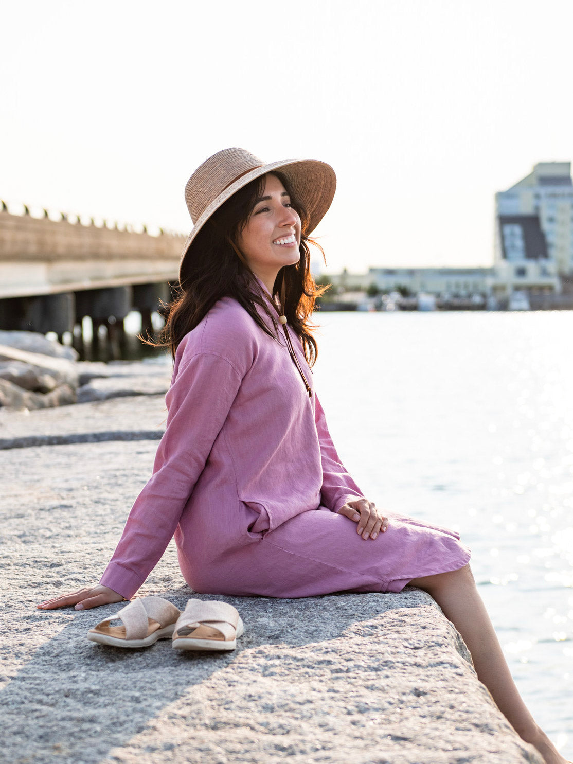Line in The Sand - Coastal Linen Shirt Dress M / Mauve Line in The Sand - Coastal Linen Shirt Dress M / Mauve
