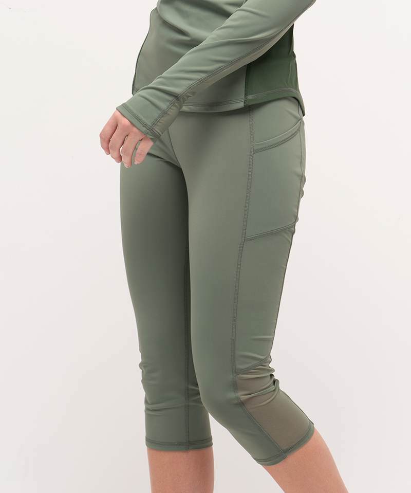 Jump In 3/4 Swim Leggings Seagrass with Mesh