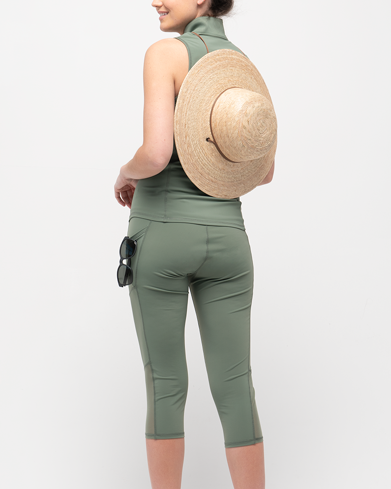 Jump In 3/4 Swim Leggings Seagrass with Mesh